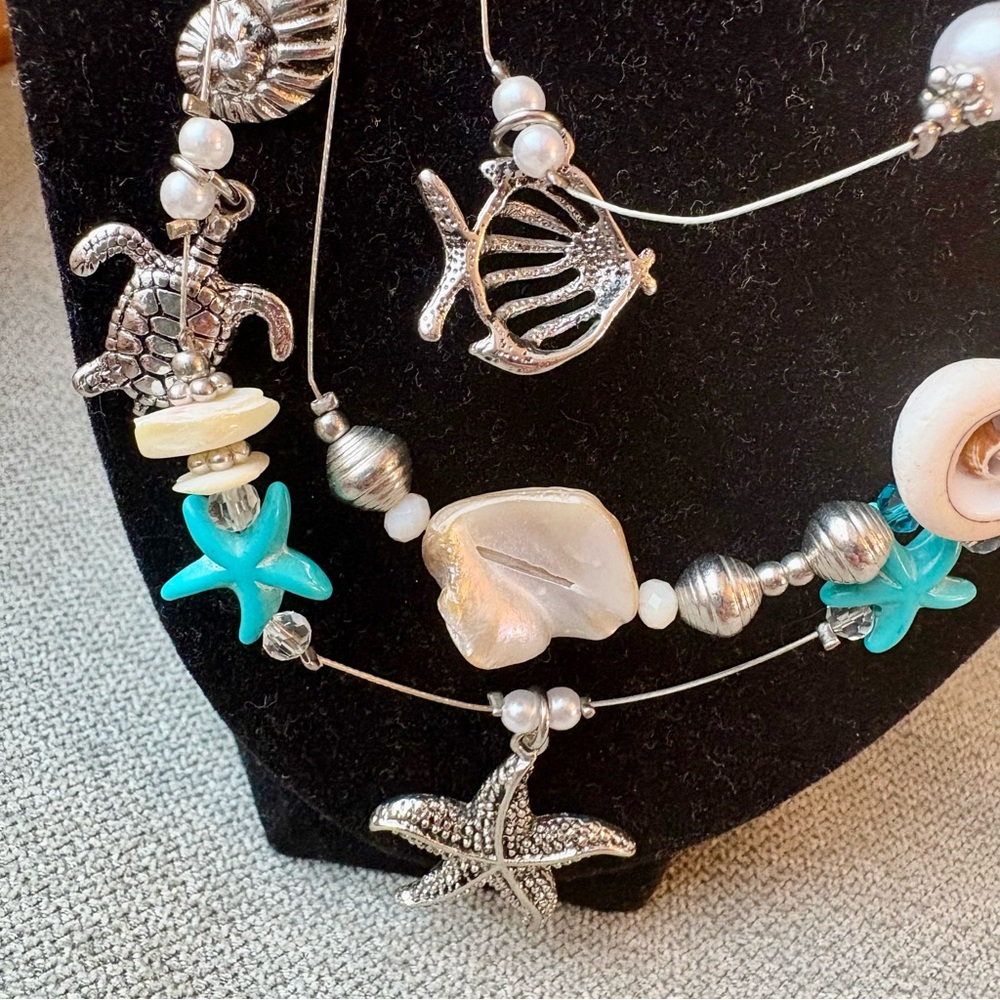 Shell and Bead 3 strand Necklace